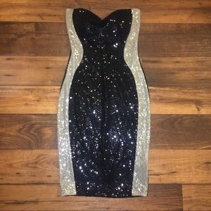Strapless all sequins midi dress